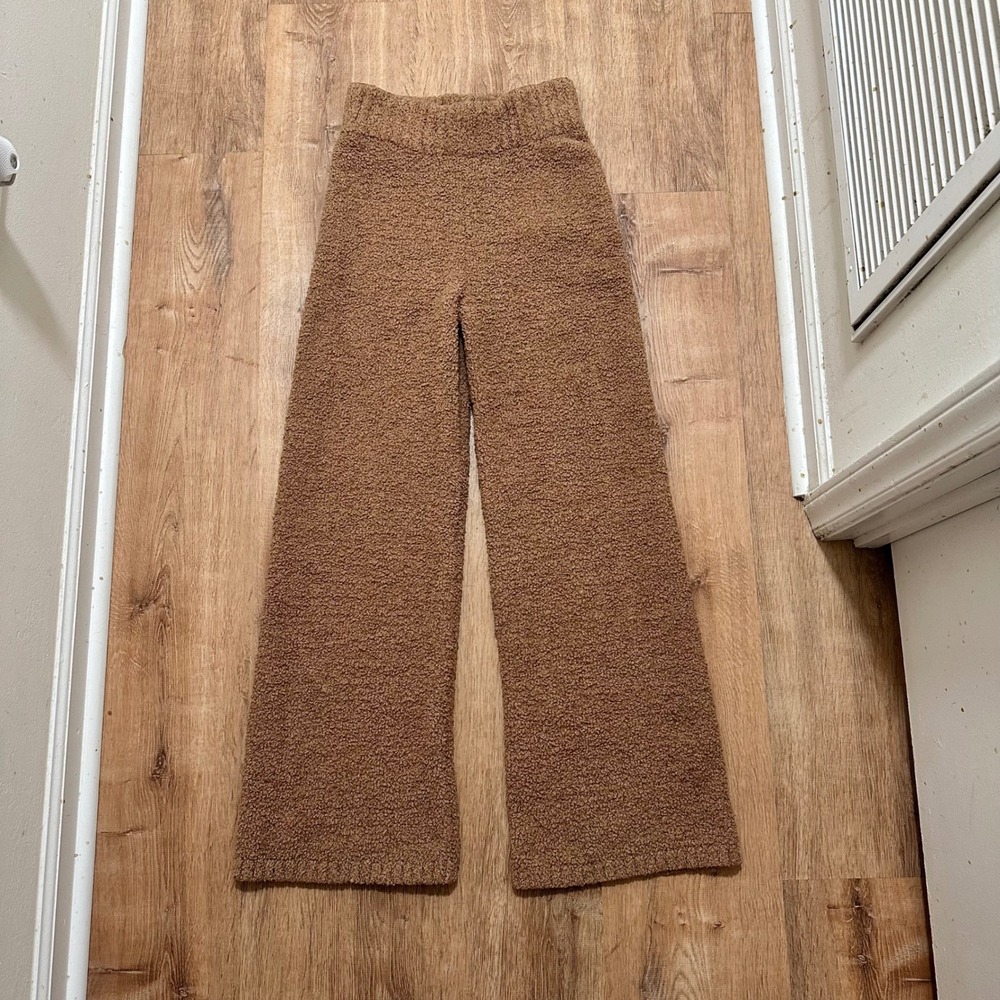 SKIMS | Woman's Teddy Camel Brown Boucle Knit High Waisted Wide Leg Pants, S/M
